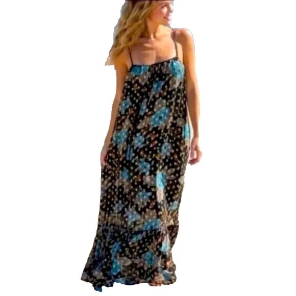 NATURAL LIFE Dresses & Skirts - Natural Life The Alice Metallic Tiered Floral Maxi Sun Dress Women Size XL Black